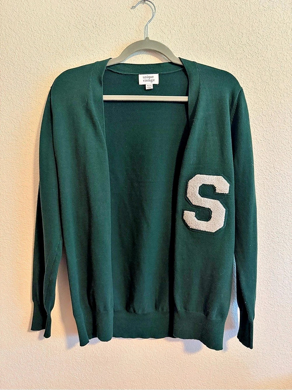Unique Vintage Slytherin Dark Green Letterman Cardigan Green XL/1X